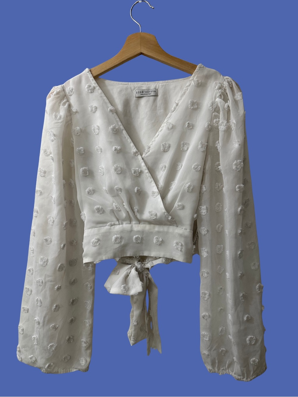 White Floral Sheer Wrap Top PAPER CRANE SIZE SMALL 0 2